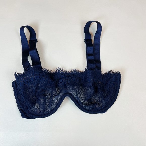NWOT Victoria's Secret Bra 32D Balconet Blue Lace - Picture 1 of 8